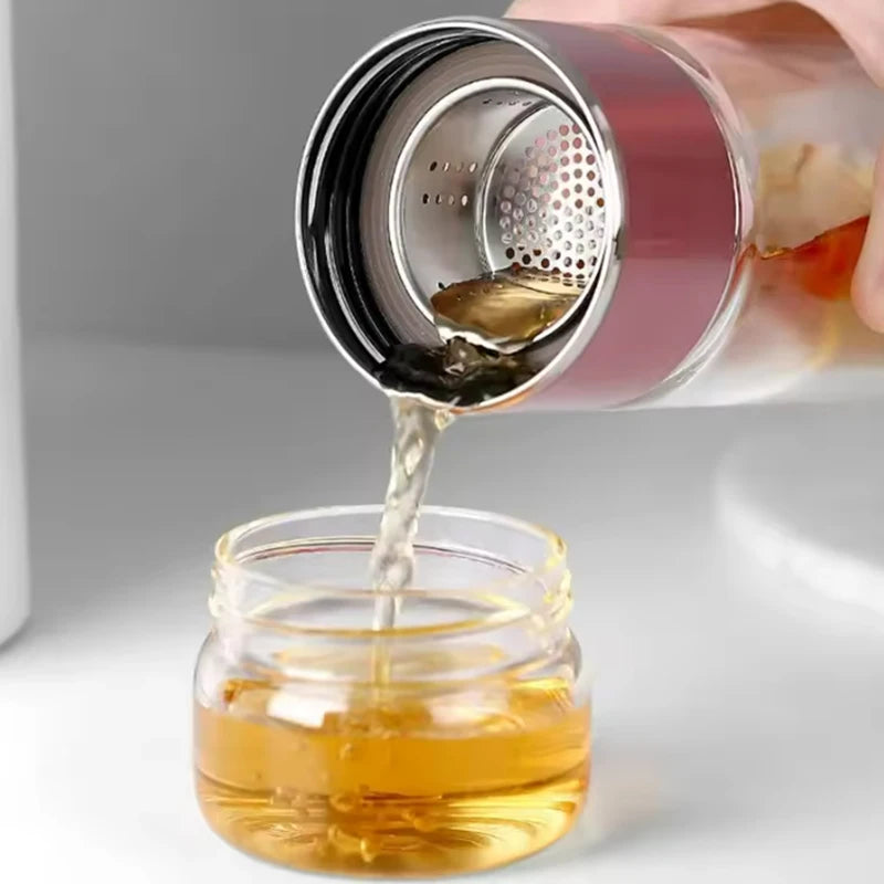 High Borosilicate Glass Tea Water Bottle Double Layer Infuser Tumbler with Tea Filter Drinkware Water Cup for Brewing Bottle