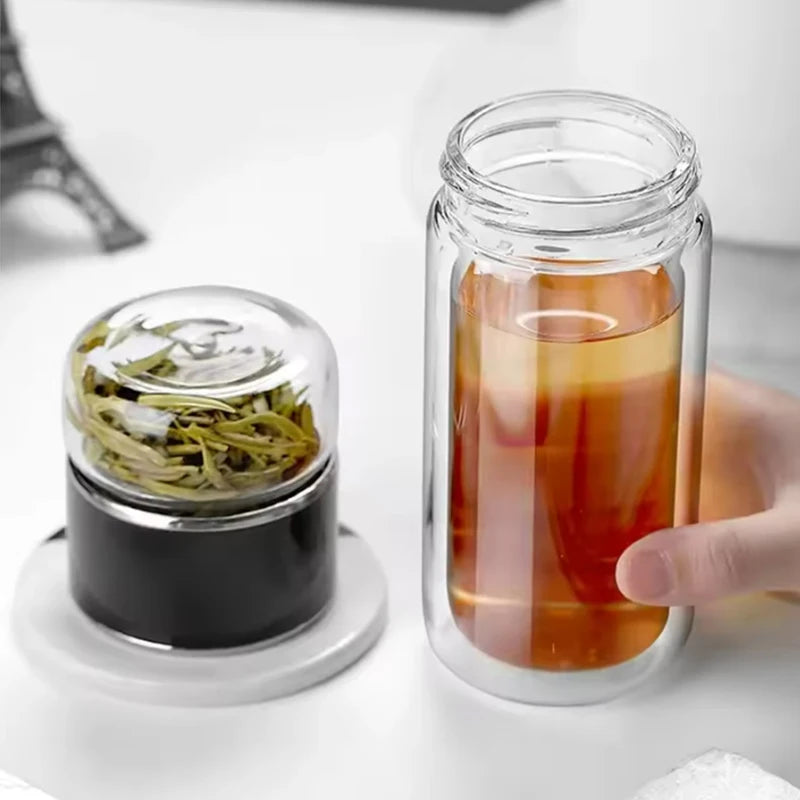 High Borosilicate Glass Tea Water Bottle Double Layer Infuser Tumbler with Tea Filter Drinkware Water Cup for Brewing Bottle