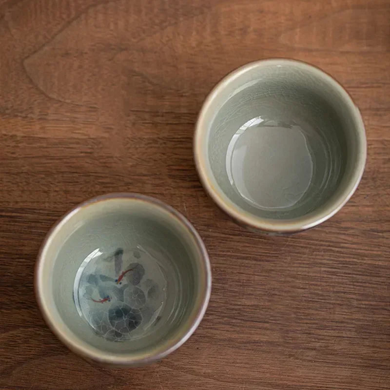 1 Pc Chinese Blue and White Porcelain Tea Cup Antique Handmade Ceramic Tea Bowl Pu'er Master Teacup Household Tea Set