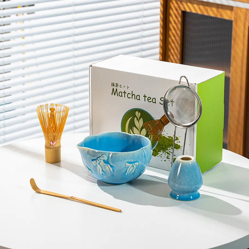 Matcha Kit Porcelain Bowl with Spout, Japanese Matcha Set  Bow-Tie Chasen Gift Box Perfect Kit for Matcha Lovers Tea Ceremony