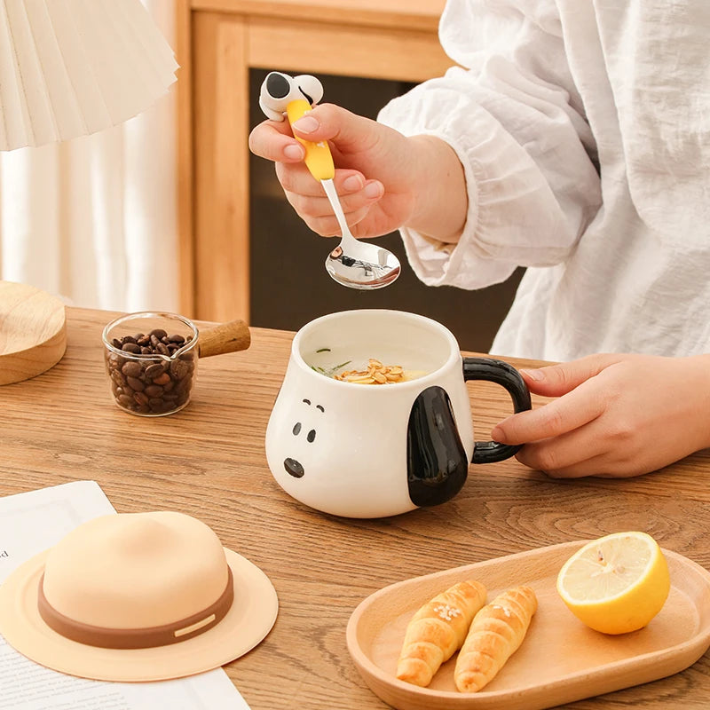 Cute Snoopy Genuine Ceramic Mug 500ml Kawaii Creative Straw Hat Coffee Cup Large-Capacity Breakfast Milk Water Cup Birthday Gift