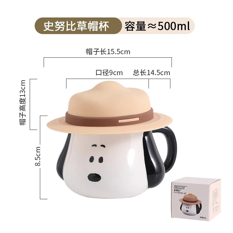 Cute Snoopy Genuine Ceramic Mug 500ml Kawaii Creative Straw Hat Coffee Cup Large-Capacity Breakfast Milk Water Cup Birthday Gift