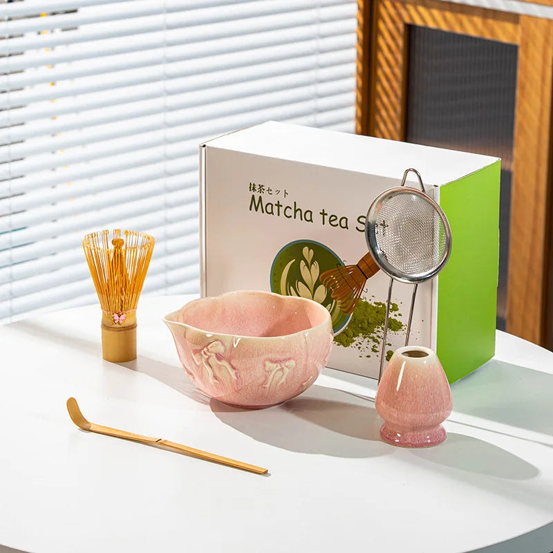 Matcha Kit Porcelain Bowl with Spout, Japanese Matcha Set  Bow-Tie Chasen Gift Box Perfect Kit for Matcha Lovers Tea Ceremony