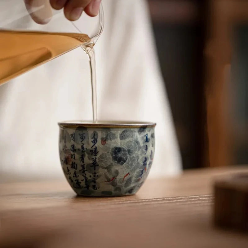 1 Pc Chinese Blue and White Porcelain Tea Cup Antique Handmade Ceramic Tea Bowl Pu'er Master Teacup Household Tea Set