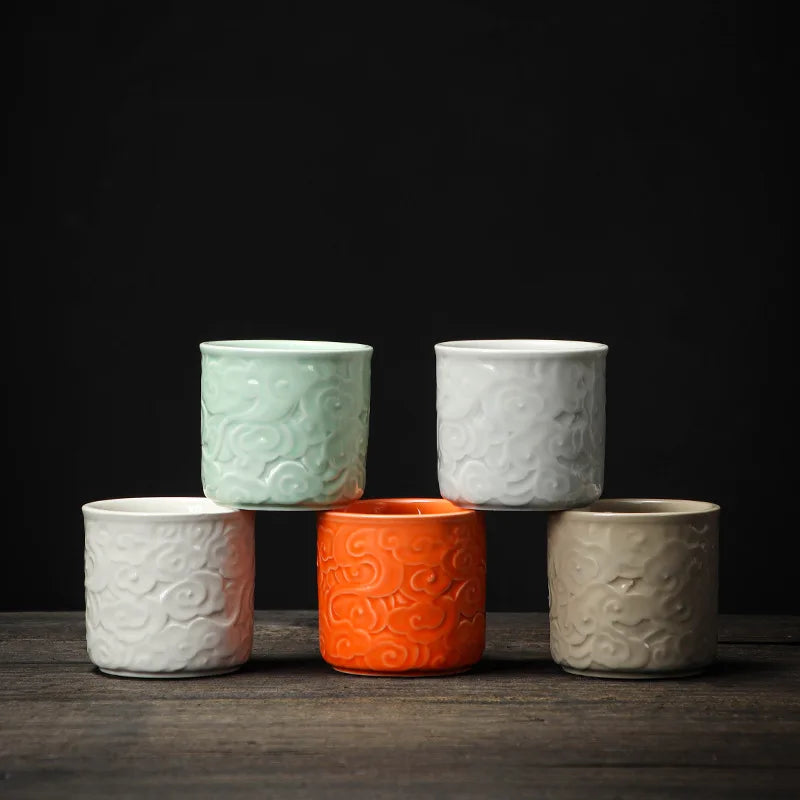 Celadon relief master cup Kung fu tea cup drinking tea cup household simple single cup