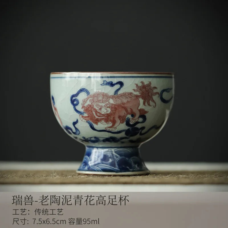 Antique Style Blue White Ceramic Tea Cup Landscape Master Bowl with Crackle Glaze for Gongfu Tea Home Decor