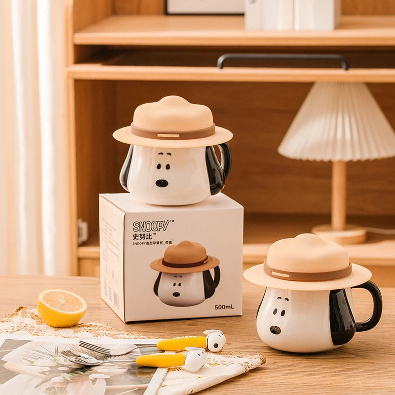 Cute Snoopy Genuine Ceramic Mug 500ml Kawaii Creative Straw Hat Coffee Cup Large-Capacity Breakfast Milk Water Cup Birthday Gift