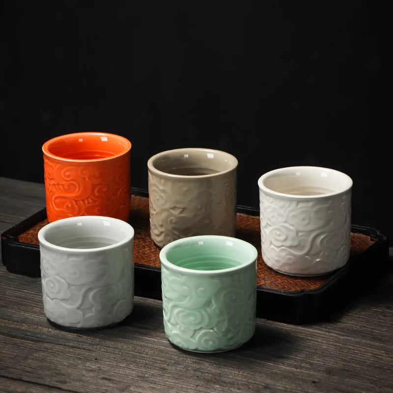 Celadon relief master cup Kung fu tea cup drinking tea cup household simple single cup