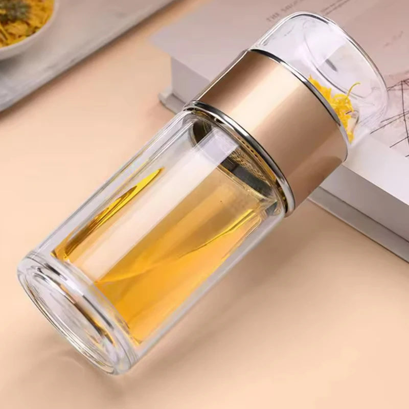High Borosilicate Glass Tea Water Bottle Double Layer Infuser Tumbler with Tea Filter Drinkware Water Cup for Brewing Bottle
