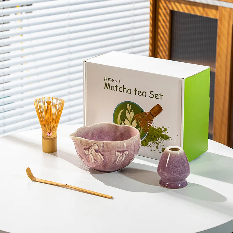 Matcha Kit Porcelain Bowl with Spout, Japanese Matcha Set  Bow-Tie Chasen Gift Box Perfect Kit for Matcha Lovers Tea Ceremony