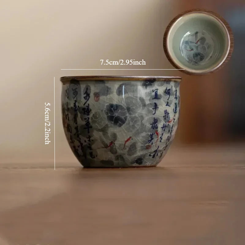 1 Pc Chinese Blue and White Porcelain Tea Cup Antique Handmade Ceramic Tea Bowl Pu'er Master Teacup Household Tea Set