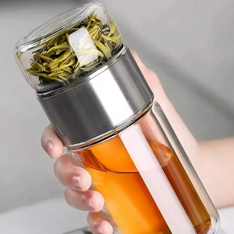 High Borosilicate Glass Tea Water Bottle Double Layer Infuser Tumbler with Tea Filter Drinkware Water Cup for Brewing Bottle