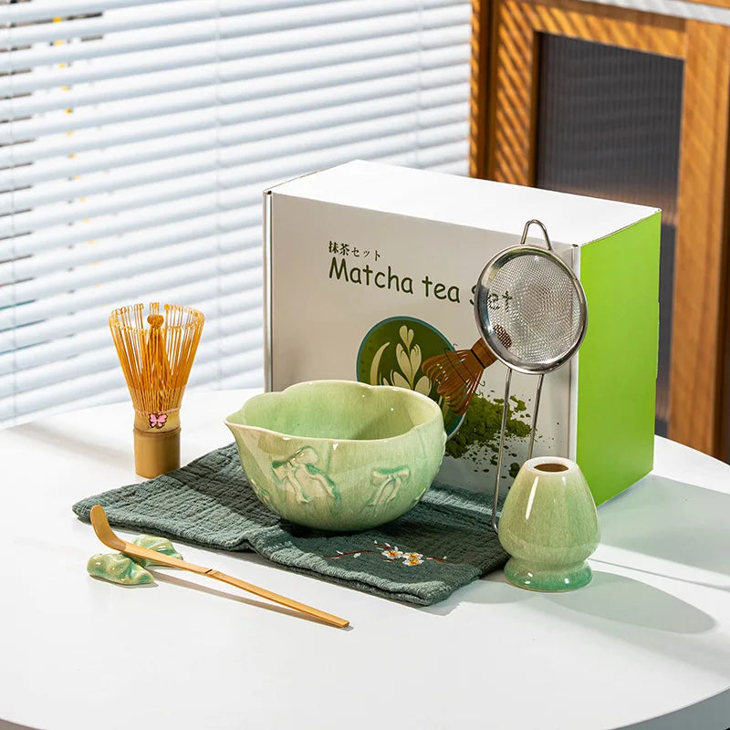 Matcha Kit Porcelain Bowl with Spout, Japanese Matcha Set  Bow-Tie Chasen Gift Box Perfect Kit for Matcha Lovers Tea Ceremony