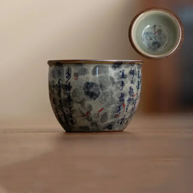 1 Pc Chinese Blue and White Porcelain Tea Cup Antique Handmade Ceramic Tea Bowl Pu'er Master Teacup Household Tea Set