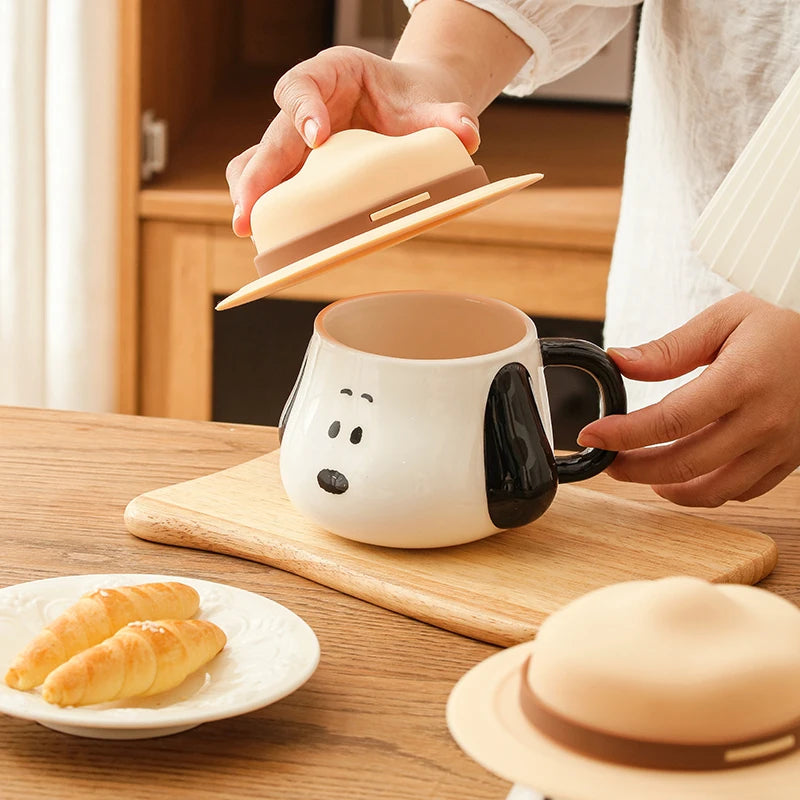 Cute Snoopy Genuine Ceramic Mug 500ml Kawaii Creative Straw Hat Coffee Cup Large-Capacity Breakfast Milk Water Cup Birthday Gift