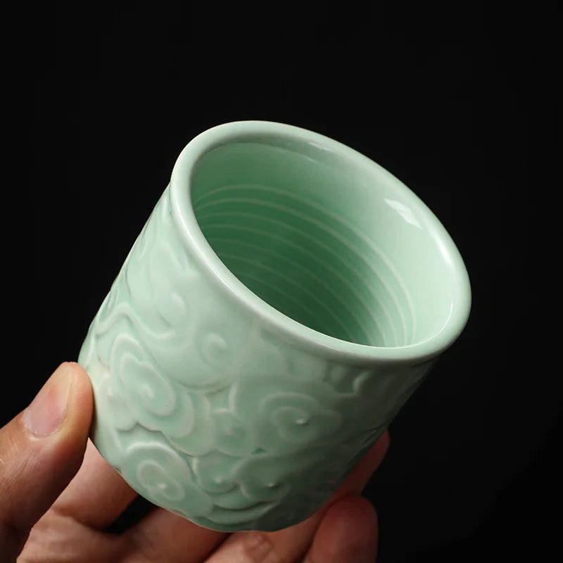 Celadon relief master cup Kung fu tea cup drinking tea cup household simple single cup