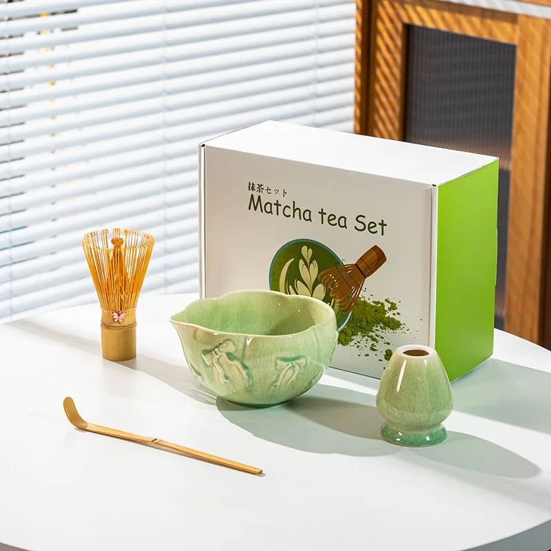 Matcha Kit Porcelain Bowl with Spout, Japanese Matcha Set  Bow-Tie Chasen Gift Box Perfect Kit for Matcha Lovers Tea Ceremony