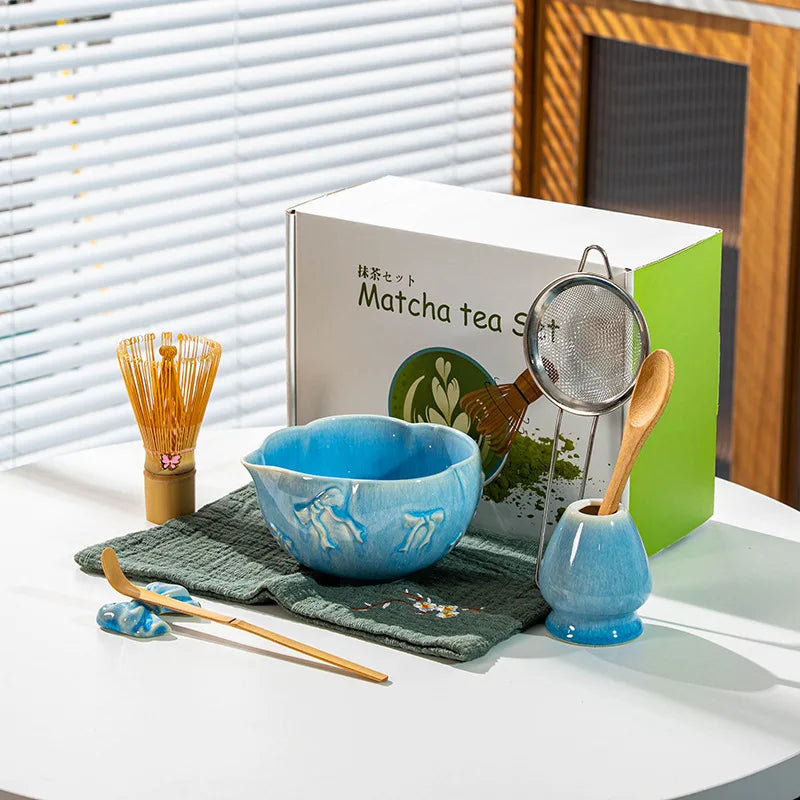 Matcha Kit Porcelain Bowl with Spout, Japanese Matcha Set  Bow-Tie Chasen Gift Box Perfect Kit for Matcha Lovers Tea Ceremony