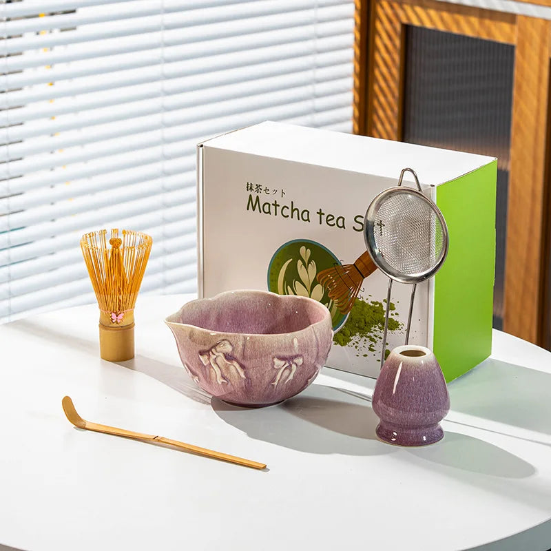 Matcha Kit Porcelain Bowl with Spout, Japanese Matcha Set  Bow-Tie Chasen Gift Box Perfect Kit for Matcha Lovers Tea Ceremony