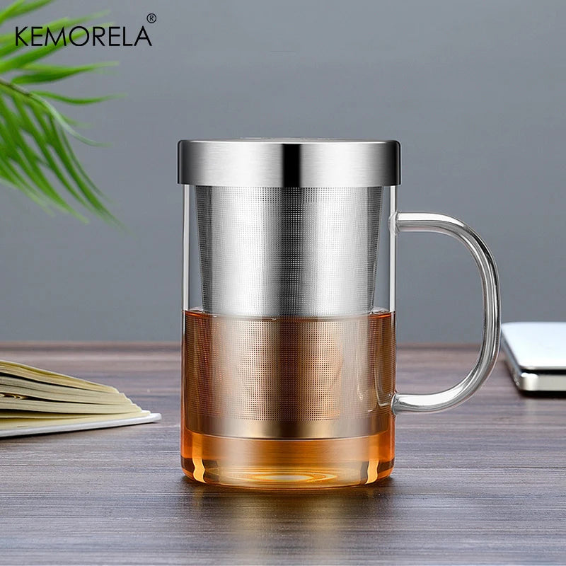 KEMORELA 500ml Glass Cup Tea Infuser Mug Borosilicate Glass Tea Mug With Stainless Steel Infuser Home Office Coffee Drinkware