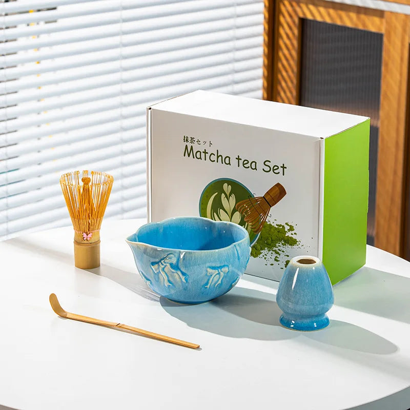 Matcha Kit Porcelain Bowl with Spout, Japanese Matcha Set  Bow-Tie Chasen Gift Box Perfect Kit for Matcha Lovers Tea Ceremony