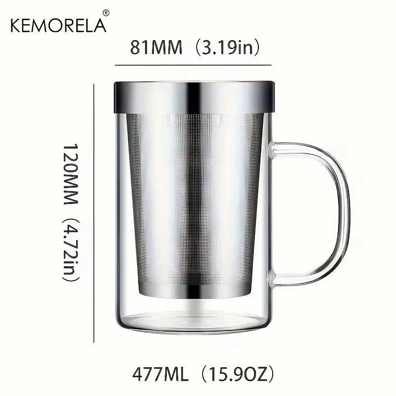 KEMORELA 500ml Glass Cup Tea Infuser Mug Borosilicate Glass Tea Mug With Stainless Steel Infuser Home Office Coffee Drinkware