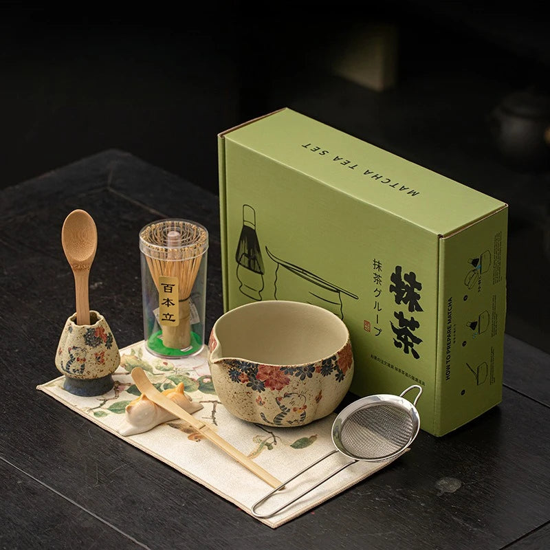 8-Pcs Matcha Set with  Bowl, Bamboo Whisk (Chasen) & Holder Perfect Matcha Kit for Matcha Lovers & Gift Giving