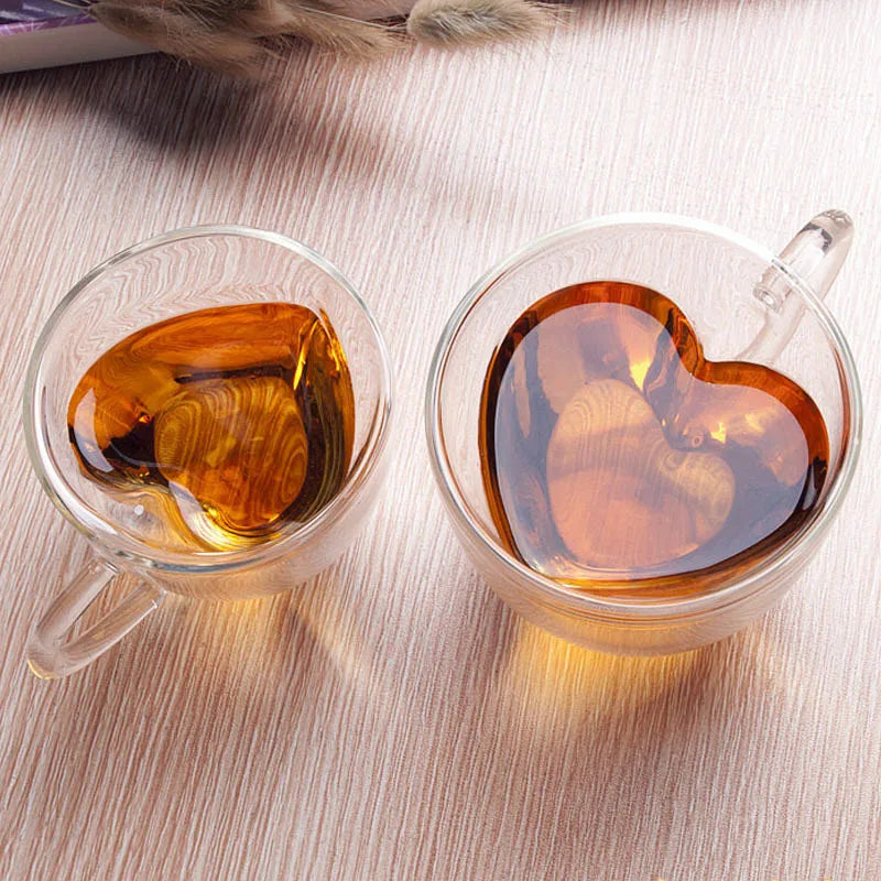 1 PCS Heart Love Shaped Glass Mug Couple Cups Double Wall Glass cup Heat-Resisting Tea Beer Mugs Milk coffee Cup Gift Drinkware